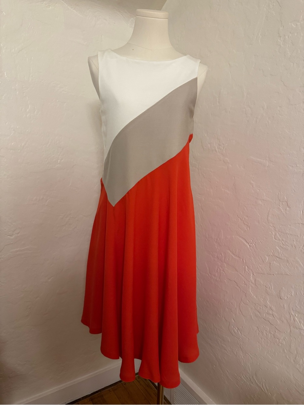 Maeve Anthropologie Colorblock Midi Dress Medium White Gray Red Rayon Lyocell